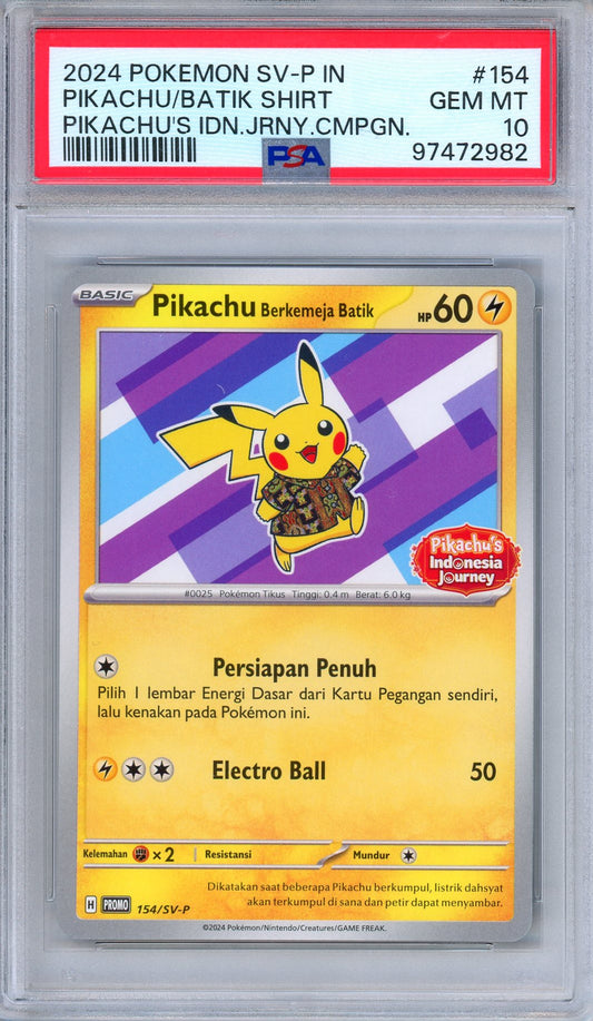 PSA 10 Pikachu Batik Shirt 154/SV-P Pikachu's Indonesian Journey Promo Pokemon