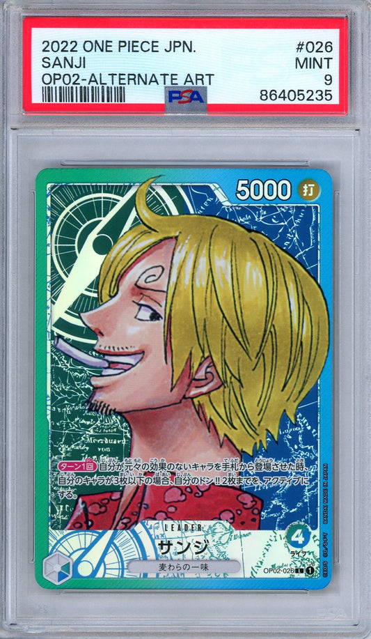 PSA 9 Sanji OP02-026 Paramount War Alternate Art Holo One Piece Japanese