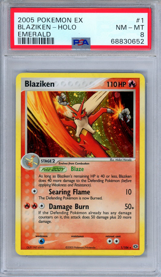 PSA 8 Blaziken 1/106 Holo Rare EX Emerald 2005 Nintendo Pokemon