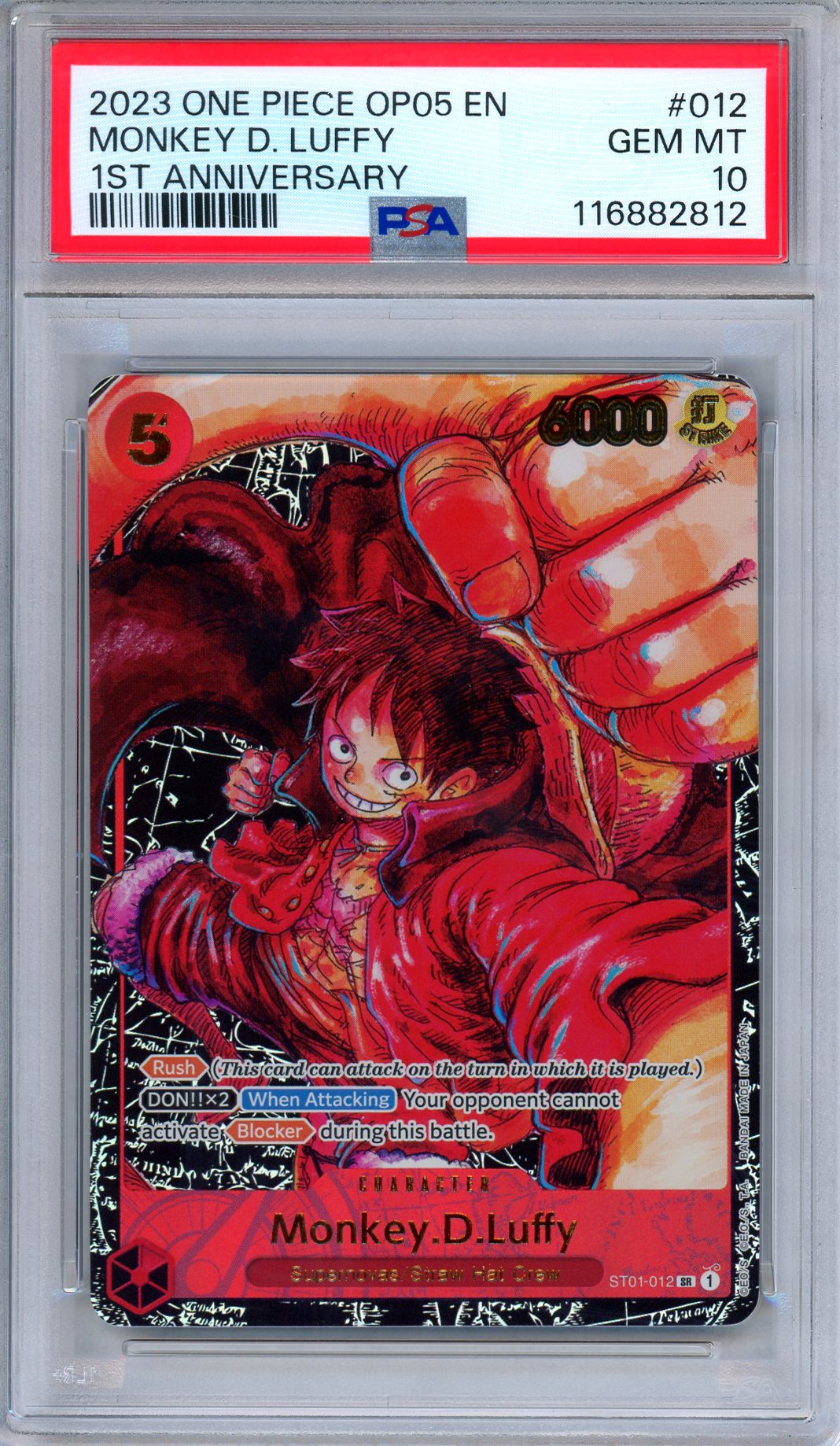 PSA 10 Monkey D. Luffy ST01-012 1st Anniversary Alternate Art One Piece