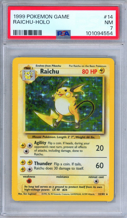 PSA 7 Raichu 14/102 Base Set Holo Rare 1999 Pokemon