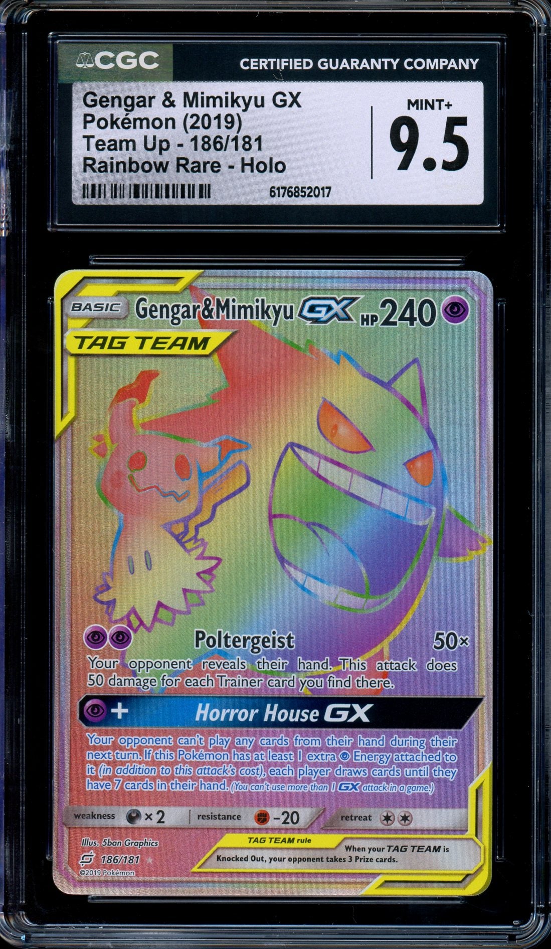 CGC 9.5 Gengar & Mimikyu GX 186/181 Team Up Hyper Rare Rainbow Pokemon
