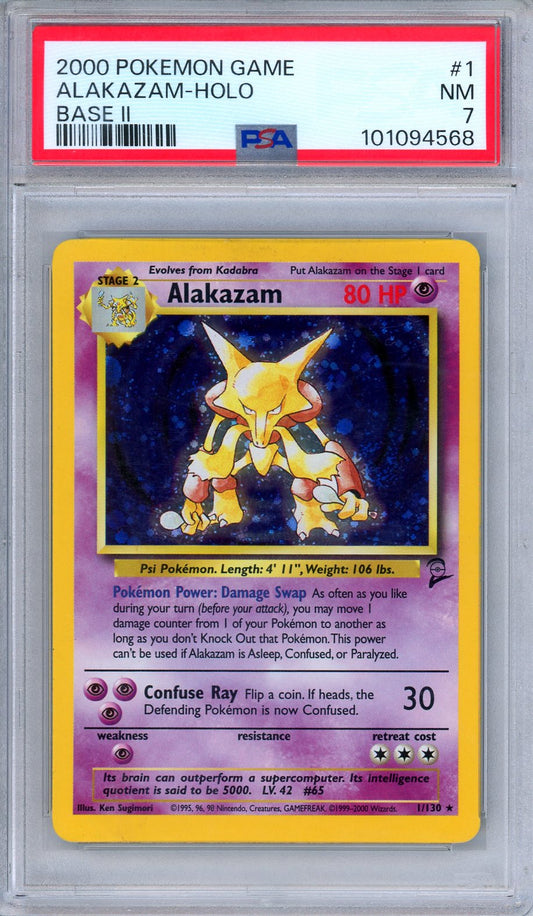 PSA 7 Alakazam 1/130 Base Set 2 Holo Rare 2000 Pokemon