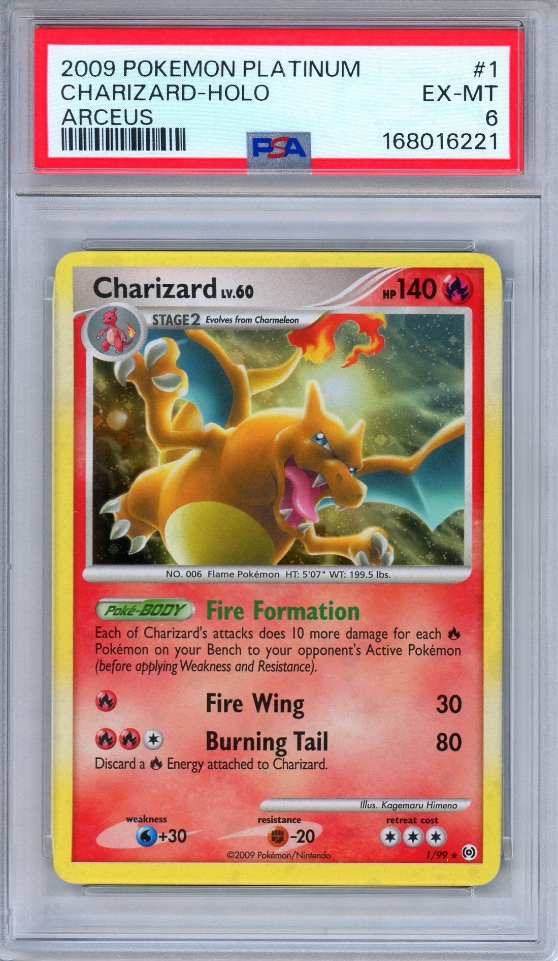 PSA 6 Charizard 1/99 Arceus Holo Rare 2009 Pokemon