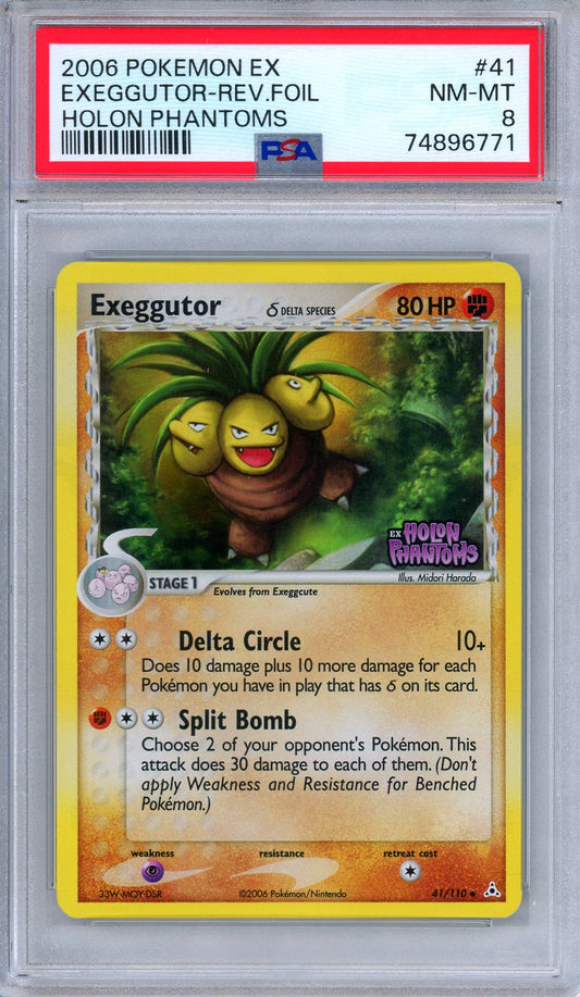 PSA 8 Exeggutor 41/110 EX Holon Phantoms Reverse Holo Stamped Pokemon