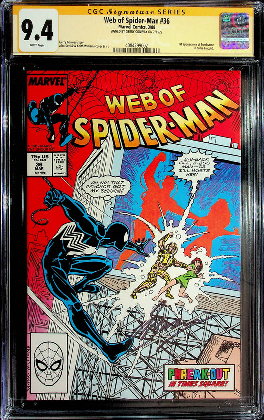 Web of Spider-Man # 36 CGC 9.4 1st app. Tombstone Gerry Conway Signed