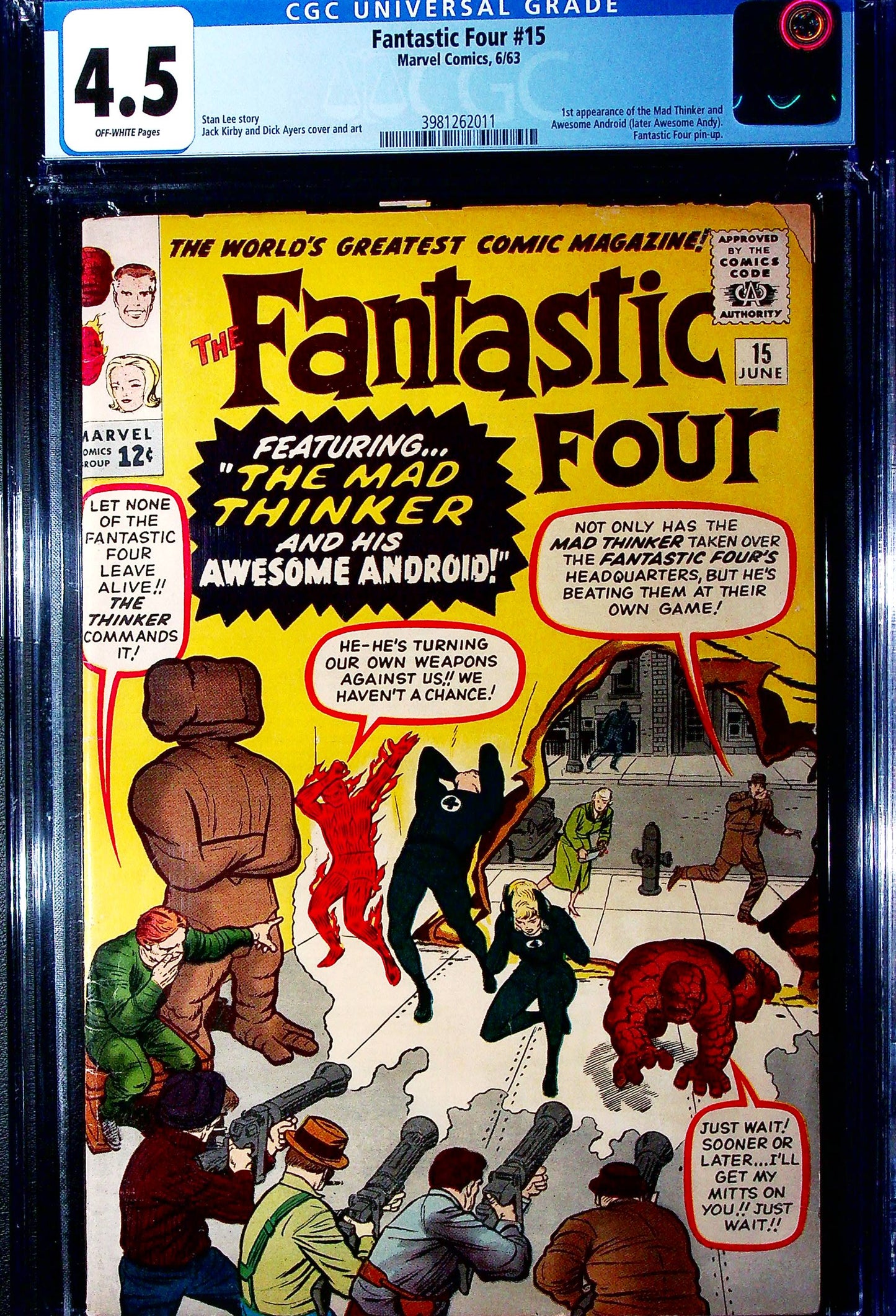 Fantastic Four #15 CGC 4.5 1963 Marvel Comics - 1st Mad Thinker & Awesome Android