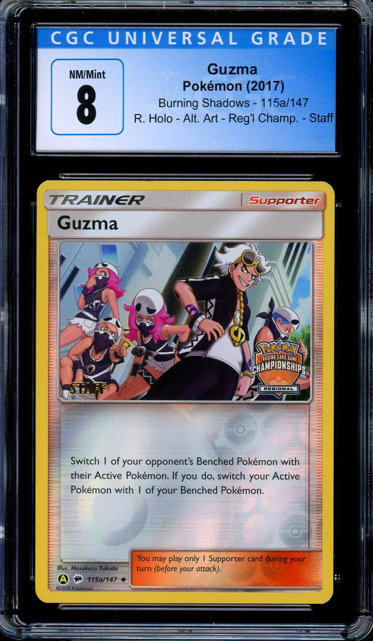 CGC 8 Guzma 115a/147 Reverse Holo Regional Championship Staff Promo Pokemon