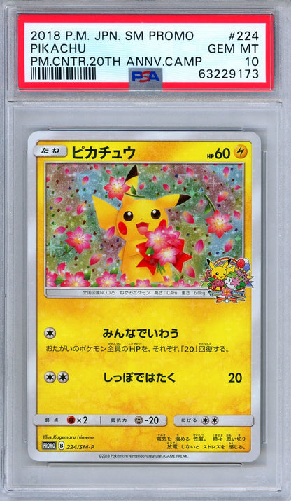 PSA 10 Pikachu 224/SM-P Center 20th Anniversary Promo Japanese Pokemon