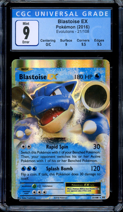 CGC 9 Blastoise EX 21/108 XY Evolutions MISCUT ERROR Pokemon