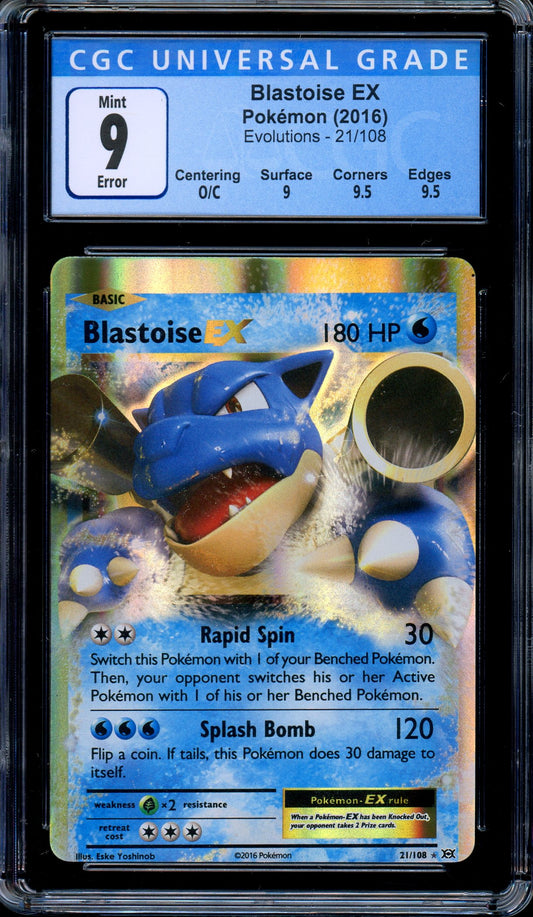 CGC 9 Blastoise EX 21/108 XY Evolutions MISCUT ERROR Pokemon