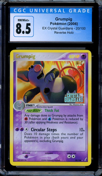 CGC 8.5 Grumpig 20/100 Reverse Holo EX Crystal Guardians Pokemon