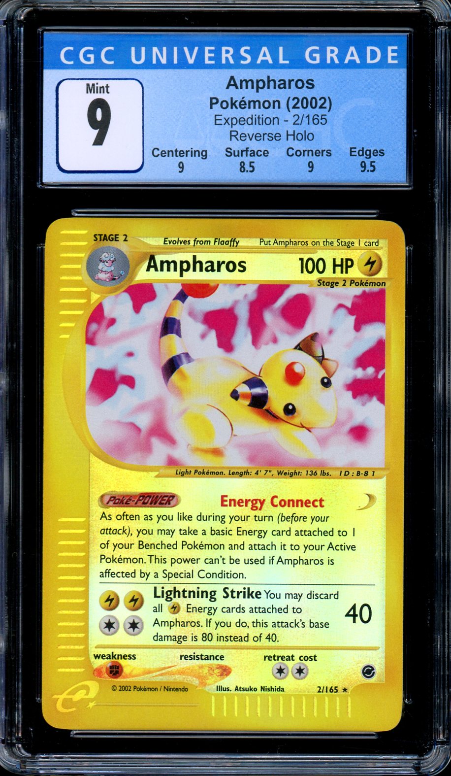 CGC 9 Ampharos 2/165 Reverse Holo Rare Expedition 2002 Pokemon