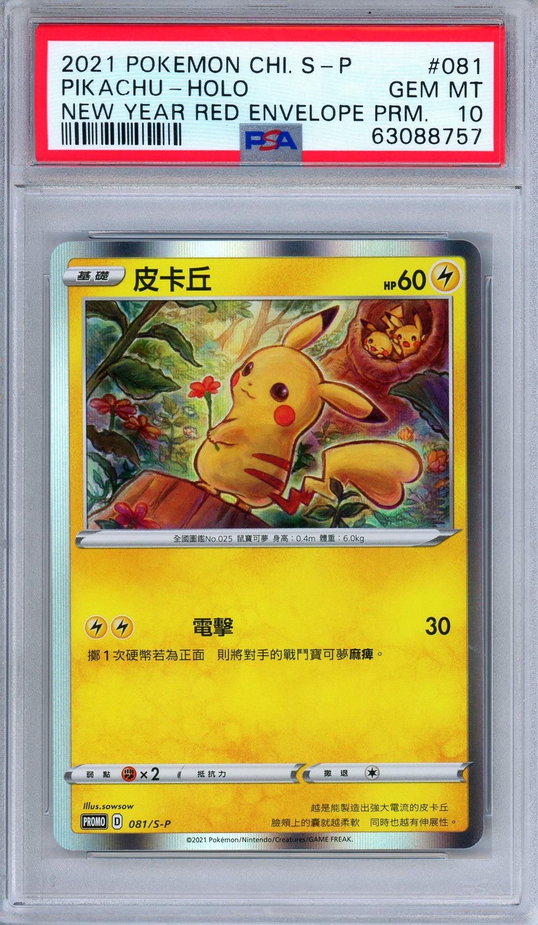 PSA 10 Pikachu 081/S-P New Year Red Envelope Promo 2021 Chinese Pokemon