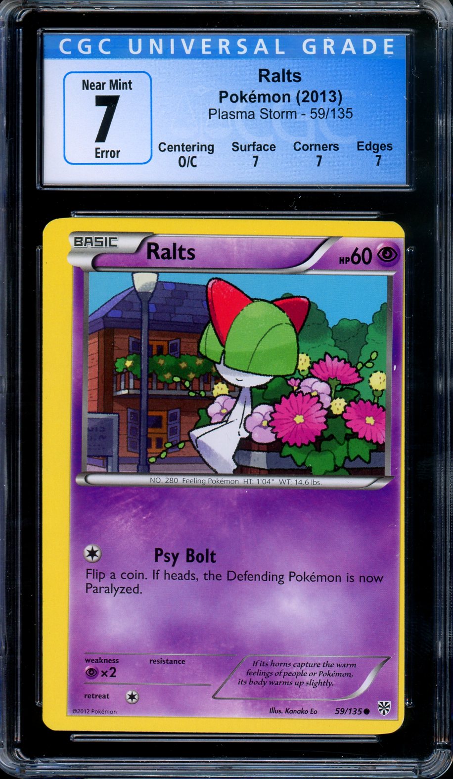 CGC 7 Ralts 59/135 Plasma Storm MISCUT ERROR OFF CENTER Pokemon