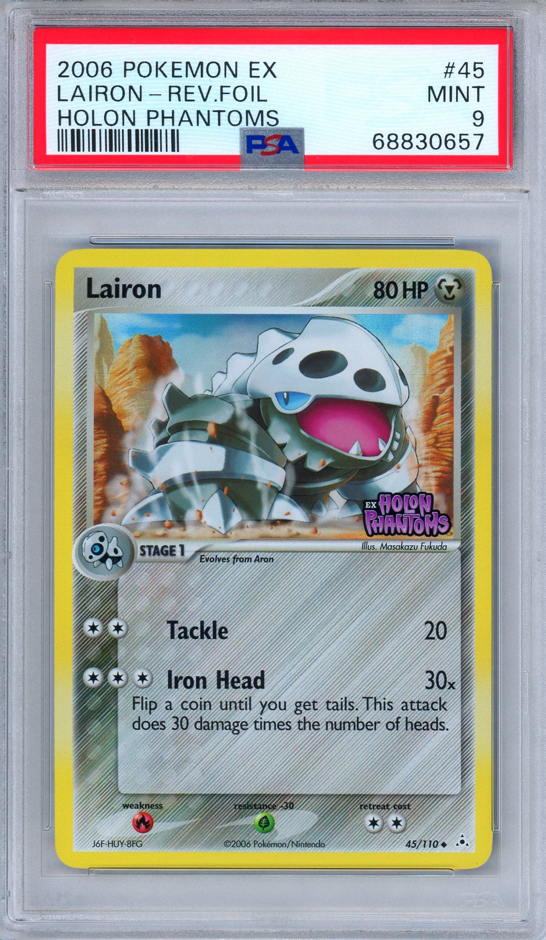 PSA 9 Lairon 45/110 Reverse Holo Foil EX Holon Phantoms Pokemon