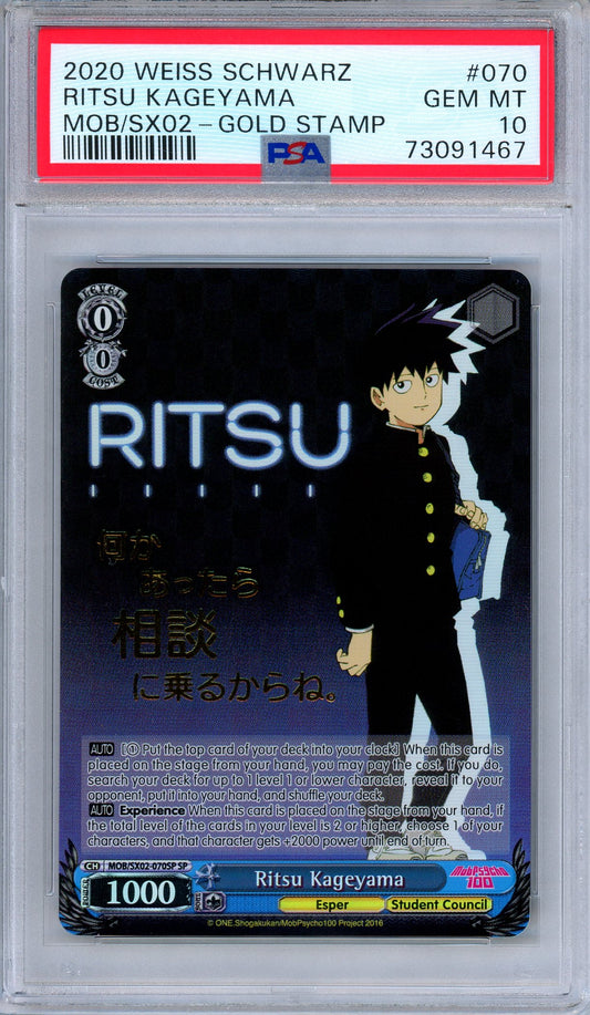 PSA 10 Ritsu Kageyama SX02-070SP SP Mob Psycho 100 Weiss Schwarz