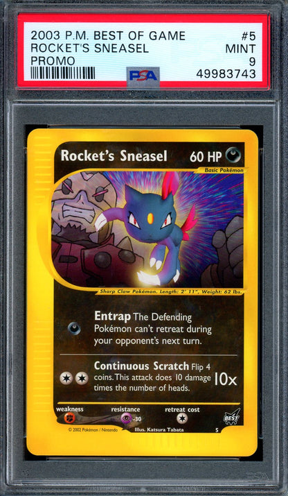 PSA 9 Rocket's Sneasel 5 Best of Game Promo 2003 Pokemon