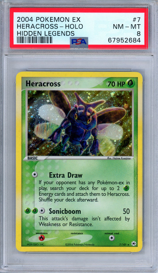 PSA 8 Heracross 7/101 EX Hidden Legends Holo Rare Pokemon Card