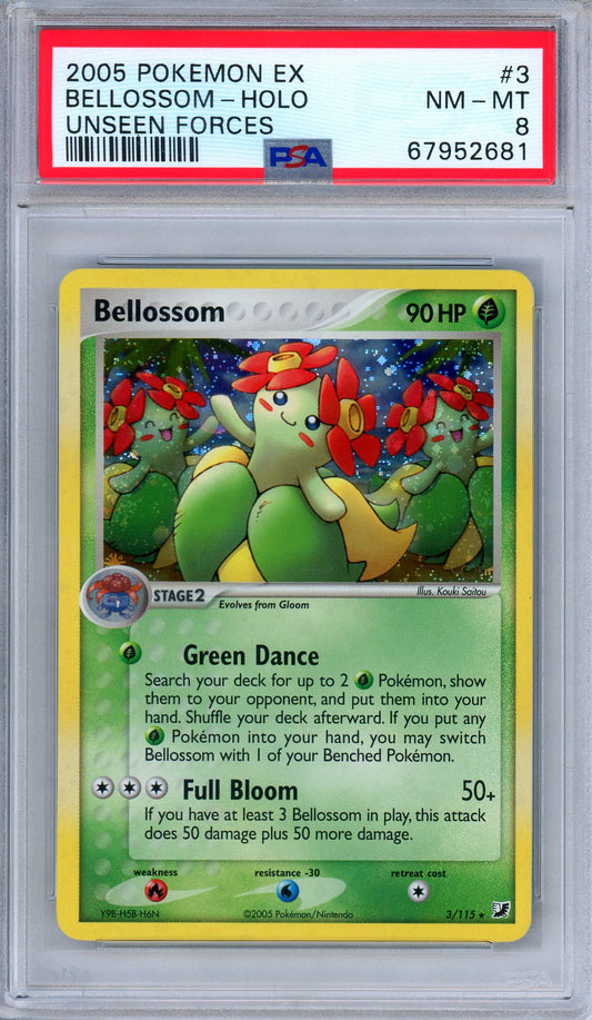 PSA 8 Bellossom 3/115 Holo Rare EX Unseen Forces 2005 Pokemon