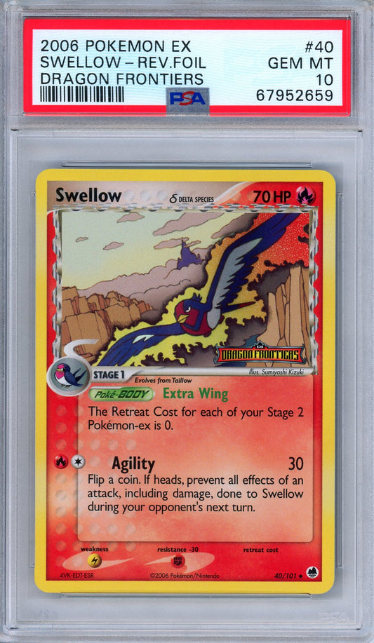 PSA 10 Swellow 40/101 Reverse Holo Rare EX Dragon Frontiers 2006 Pokemon