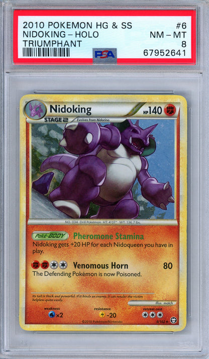 PSA 8 Nidoking 6/102 Holo Rare Heart Gold Soul Silver Triumphant Pokemon