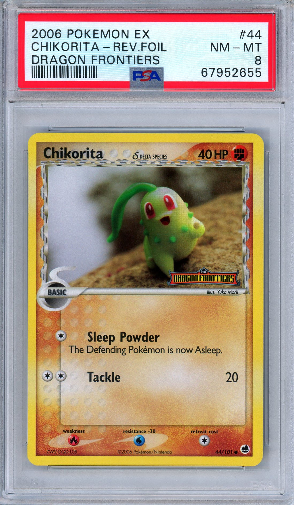 PSA 8 Chikorita 44/101 EX Dragon Frontiers Reverse Foil Pokemon
