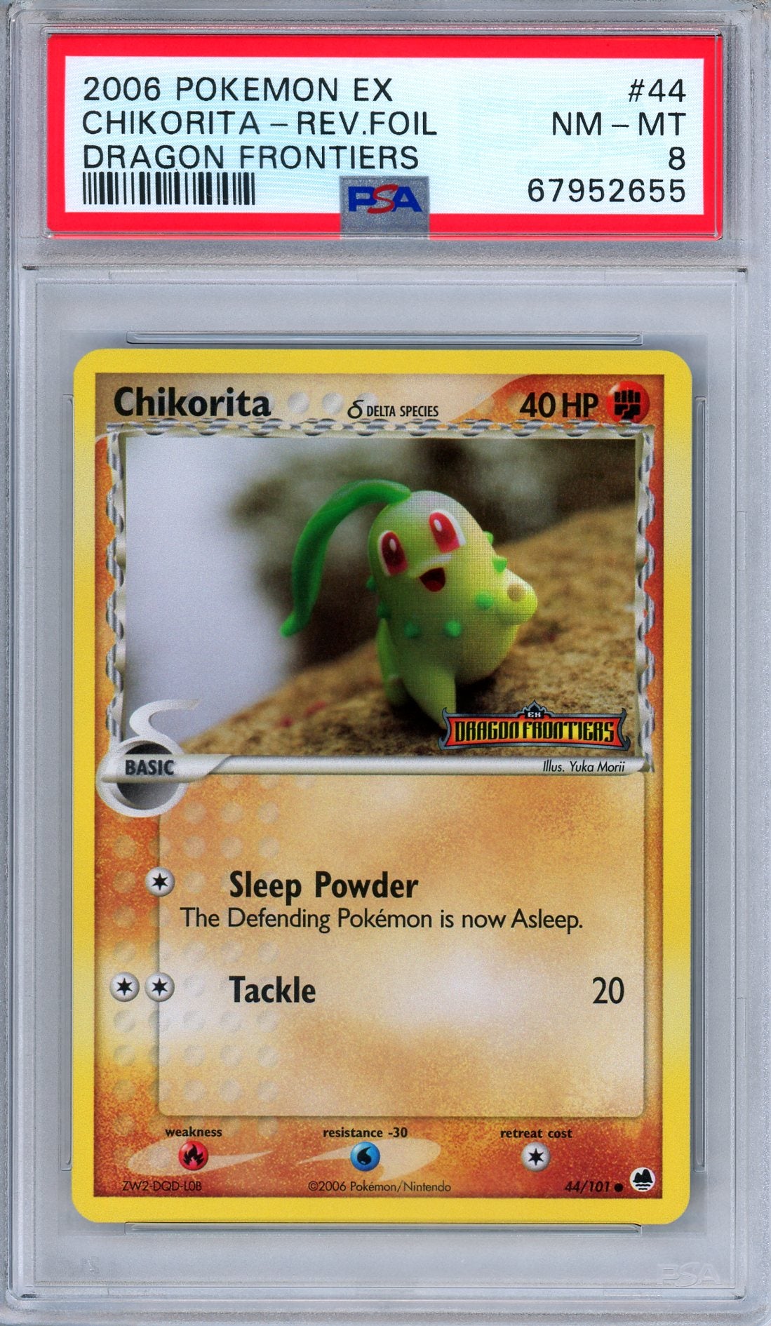 PSA 8 Chikorita 44/101 Reverse Holo EX Dragon Frontiers 2006  Pokemon