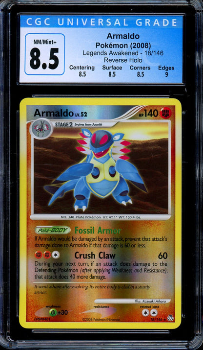 CGC 8.5 Armaldo Reverse Holo Rare 18/146 Legends Awakened 2008 Pokemon